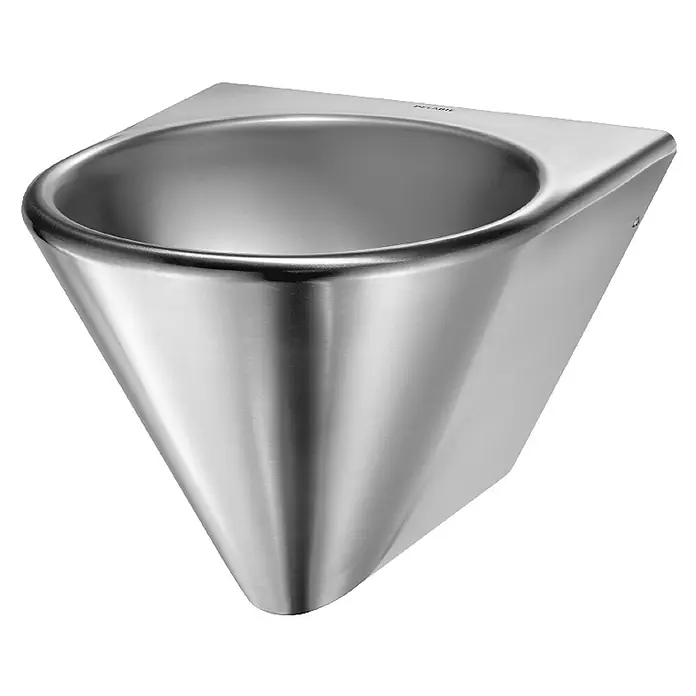 Delabie Waschbecken Delabie - Hahnloch: Ohne, Ohne Überlauf, Silber - Wandhängendes Urinal aus gebürstetem Edelstahl mit runder Beckenform und konischem Korpus.