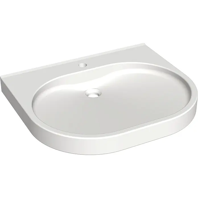 KWC Waschbecken KWC - B x L: 18 x 48 cm, Ohne Überlauf, Alpinweiß - Weiße D-förmige Duschwanne mit integriertem Ablauf und Hahnloch.
