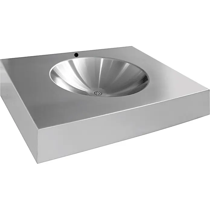 KWC Waschbecken KWC - B x L: 53 x 54 cm, Ohne Überlauf, Chromnickelstahl - Elegantes Edelstahl-Waschbecken mit integrierter Arbeitsplatte, runder Mulde und Abfluss.