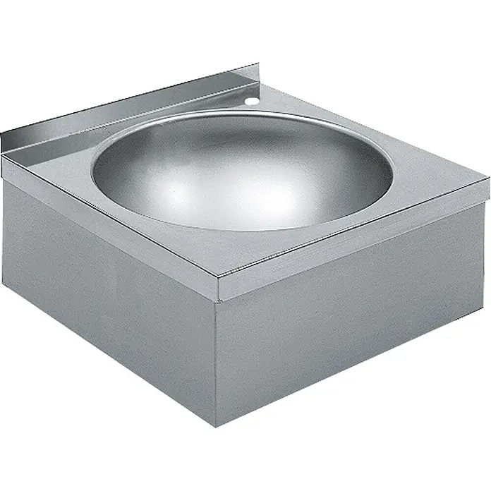 KWC Waschbecken KWC - B x L: 51 x 51 cm, Hahnloch: Rechts, Mit Überlauf - Rechteckiges Edelstahl-Wandwaschbecken mit runder, tiefer Schale und Hahnloch.