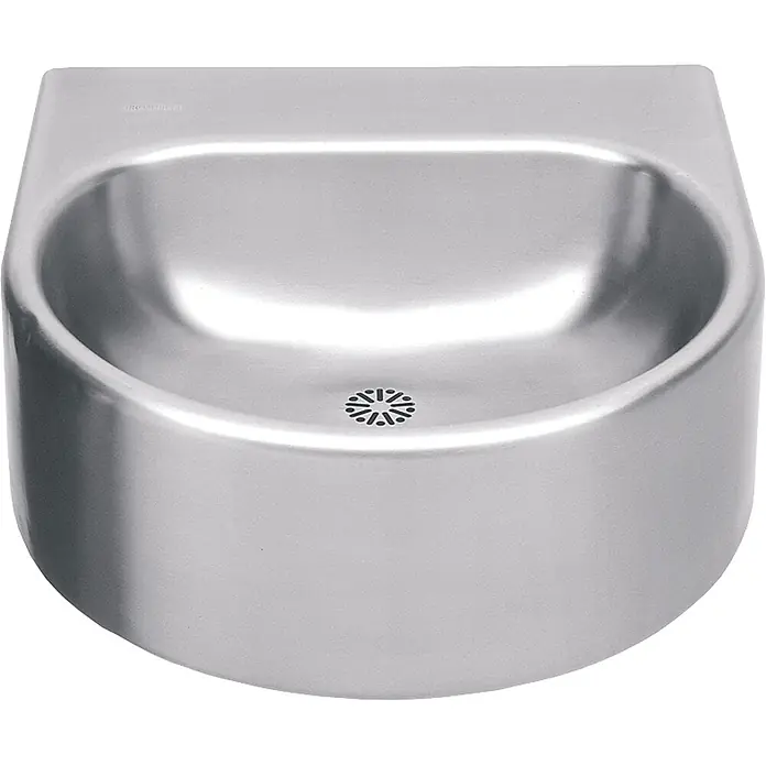 KWC Waschbecken KWC - B x L: 28 x 59 cm, Hahnloch: Ohne, Ohne Überlauf - Edelstahl-Wandwaschbecken, oval, mit sternförmigem Ablauf.