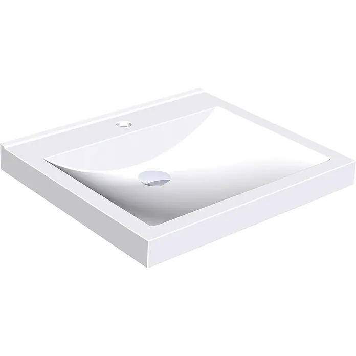 KWC Waschbecken KWC - B x L: 24 x 83,5 cm, Hahnloch: Ohne, Ohne Überlauf, Alpinweiß - Weißes rechteckiges Waschbecken mit integriertem Becken, Abfluss und Hahnloch.
