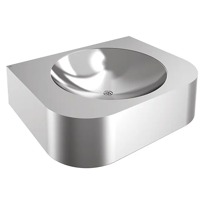 KWC Waschtisch KWC AR Einzelwaschtisch, ANIMA, Edelstahl, 500x132x400 mm, ohne Hahnbank - 21 x 51 cm, Hahnloch: Ohne, Ohne Überlauf - Modernes, poliertes Edelstahlwaschbecken mit integriertem runden Becken und Abfluss.