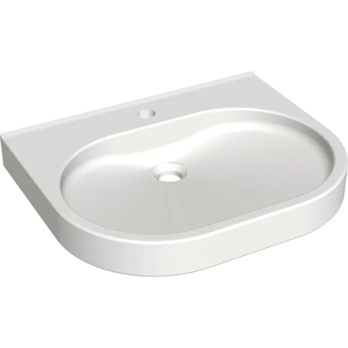 KWC Waschbecken KWC - B x L: 20 x 60 cm, Hahnloch: Mitte, Ohne Überlauf, Alpinweiß - Modernes weißes Keramik-Waschbecken mit abgerundeten Kanten, Einlocharmatur und Ablauf.