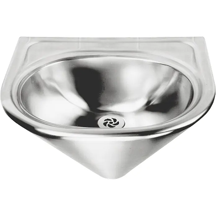 KWC Waschbecken KWC - B x L: 30 x 42 cm, Hahnloch: Ohne, Ohne Überlauf - Edelstahl-Eckwaschbecken mit Metallic-Finish und integriertem Abfluss.