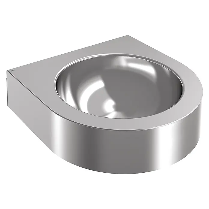 KWC Waschtisch KWC AR Einzelwaschtisch, ANIMA, Edelstahl, 345x118x350 mm, halbrund - 30 x 45,5 cm, Hahnloch: Ohne, Ohne Überlauf - Modernes, wandmontiertes Edelstahl-Waschbecken mit runder Schale.