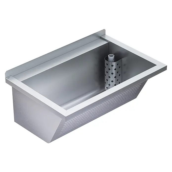 KWC Waschtisch KWC AR Waschtrog, SIRIUS, Edelstahl, 750x354x500 mm, Ablauf rechts - 36 x 82 cm, Ohne Überlauf, Chromnickelstahl - Edelstahl-Rinnenspüle mit integriertem perforiertem Sieb.