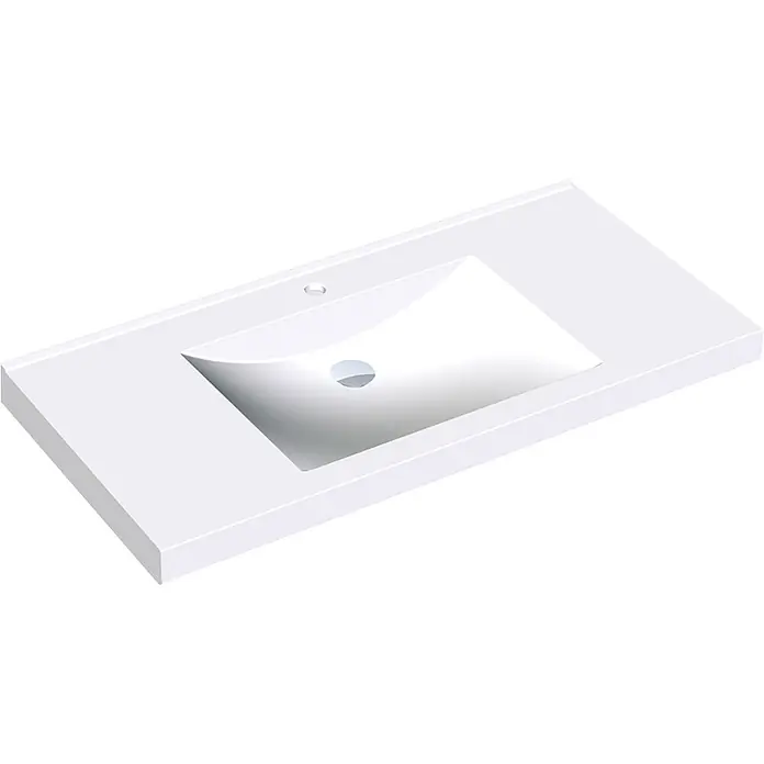 KWC Waschbecken KWC - B x L: 15 x 110 cm, Hahnloch: Ohne, Ohne Überlauf, Alpinweiß - Weißer moderner Waschtisch mit integriertem Waschbecken und vorgebohrtem Hahnloch.