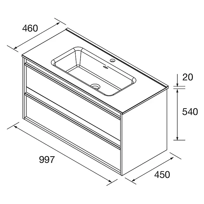 Salgar Badmöbel-Set Salgar - Gesamtbreite Badmöbel: 4,5 cm, Nussbaum - Badezimmer-Waschtischunterschrank mit integriertem Waschbecken und zwei Schubladen.