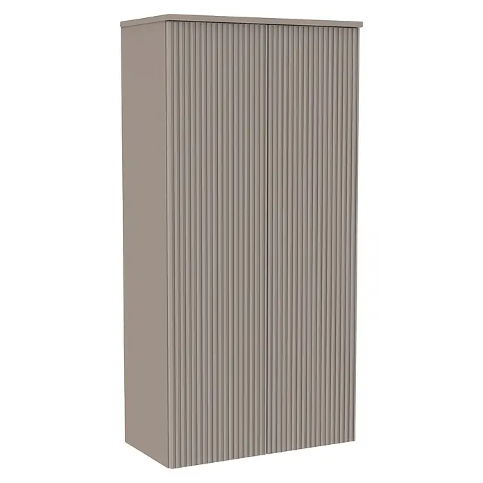 Camargue Vio Badmöbel-Set - Gesamtbreite Badmöbel: 100,6 cm, Kaschmir, Matt, DIN Anschlag: Links, Hahnloch: Mitte - Hoher taupefarbener Kleiderschrank mit zwei gerillten Türen.