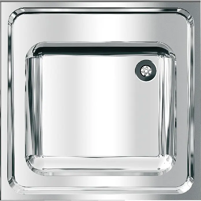 KWC Waschbecken KWC - B x L: 61 x 61 cm - Glänzende, metallische quadratische Duschwanne mit abgerundeten Ecken und sternförmigem Ablauf.