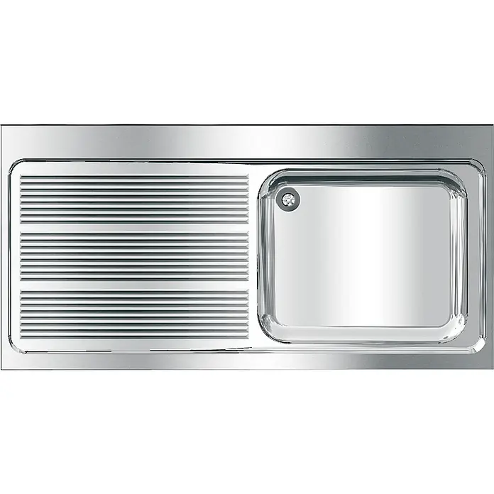 KWC Einbauspüle KWC AR Gewerbespüle, MAXIMA - 71 x 71 cm - Rechteckige Küchenspüle aus Edelstahl mit gerippter Abtropffläche und einem Becken mit Abfluss.