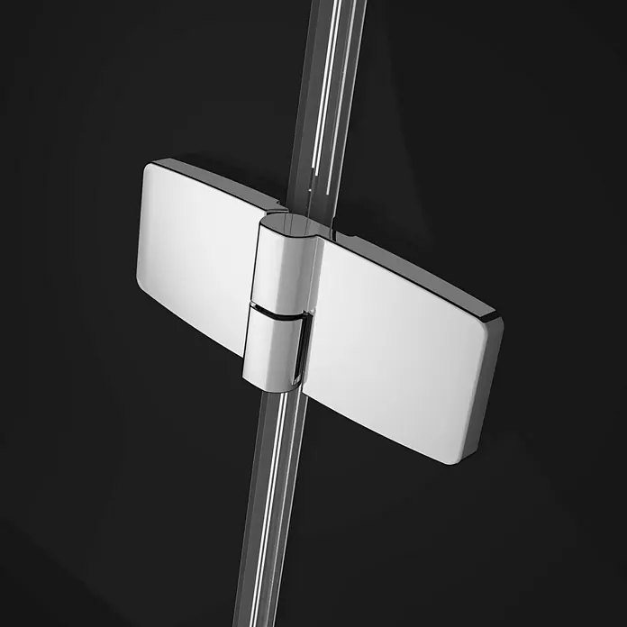Puk Dusch-Diagonaleinstieg Puk Blies Eckeinstieg / Festteil 1000 / Anschlag links - Chrom, 8 mm - Glänzendes Chrom-Duschscharnier, das zwei Klarglasplatten verbindet.