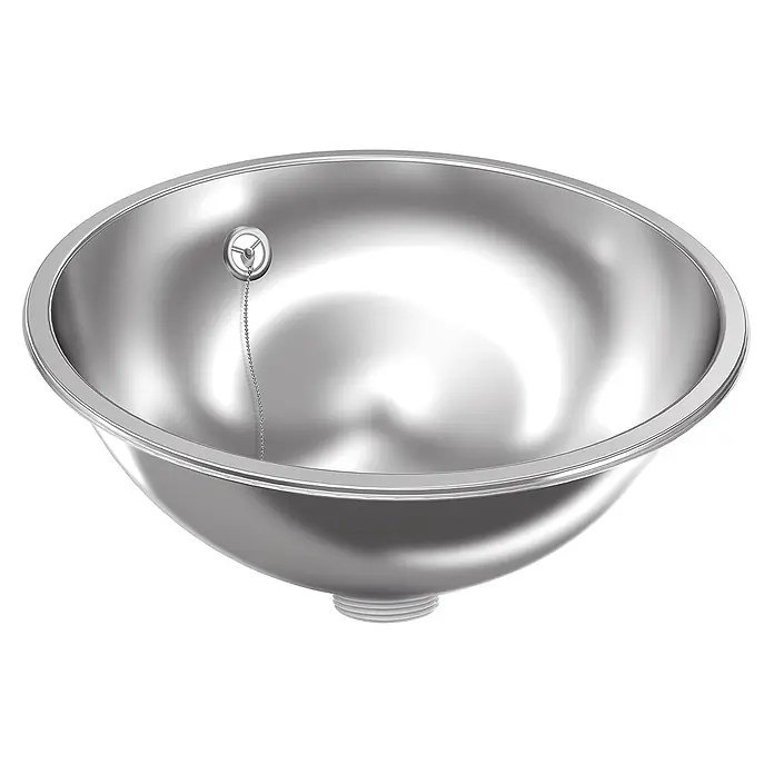 KWC Einbauspüle - 47,5 x 19,3 cm - Glänzendes silbernes Waschbecken mit Abflussstopfen und Kette.