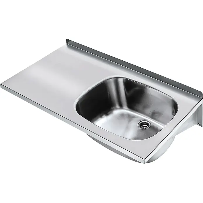 KWC Waschbecken KWC -  - Edelstahlspüle mit integrierter Arbeitsfläche/Abtropffläche links.