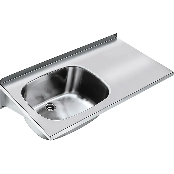 KWC Waschbecken KWC -  - Wandmontiertes Edelstahl-Spülbecken mit integrierter rechter Ablagefläche.