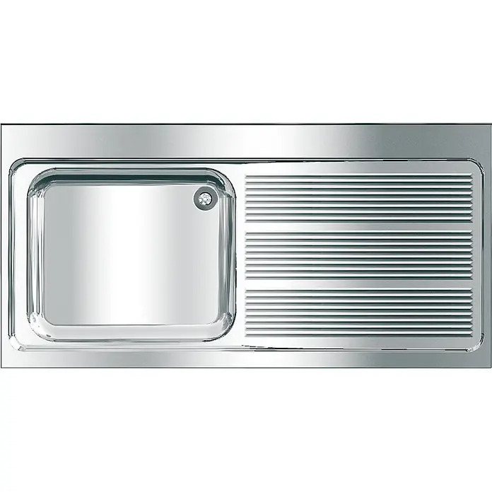 KWC Einbauspüle KWC AR Gewerbespüle, MAXIMA, Edelstahl, 1400x432x700 mm, Tropfteil rechts - 71 x 71 cm - Rechteckige Edelstahl-Küchenspüle mit einem Becken und integrierter Rillenabtropffläche.