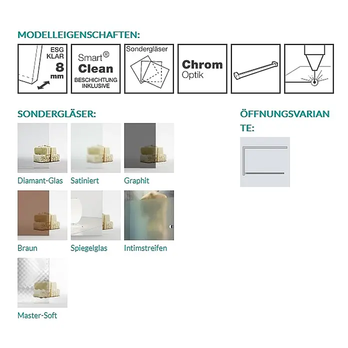 Puk Duschwand-Seitenteil Puk Walk IN 115 - 8mm Glas chrom - B x H: 1.500 x 2.000 mm, Chrom - Duschkabinen-Optionen: 8mm ESG-Glas, Smart Clean Beschichtung, Chrom-Finish, Walk-in Variante, plus satiniertes, getöntes, verspiegeltes und gemustertes Glas.