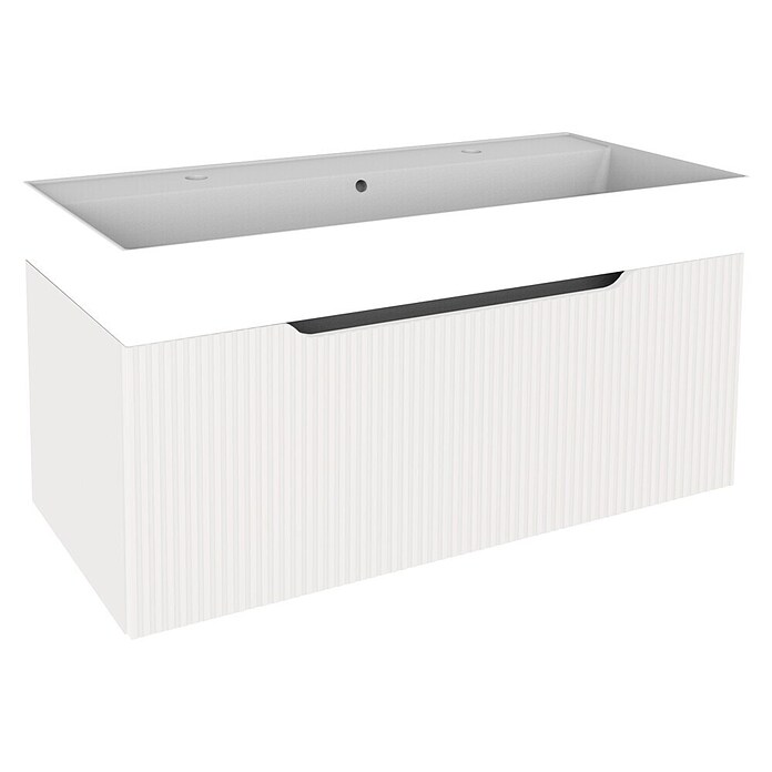 Camargue Vio Badmöbel-Set (Gesamtbreite Badmöbel: 100,6 cm, Weiß, Matt, Inklusive Kunststoffschale und 2 Hahnlöcher) | BAUHAUS