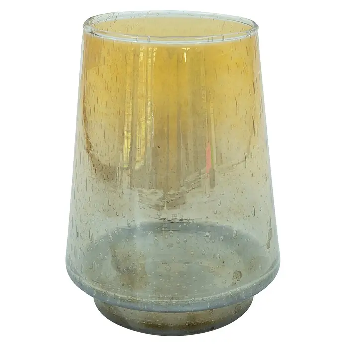Windlicht Lina - Ø x H: 12 x 17 cm, Gold/Grau - Gelb getönte Vase oder Kerzenhalter aus Blasen-Glas.