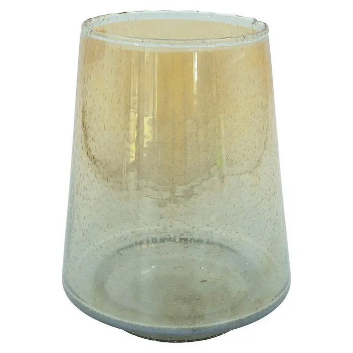 Windlicht Lina - Ø x H: 15 x 21 cm, Gold/Grau - Konische Vase aus bernsteinfarbenem Glas mit integrierten Luftblasen.