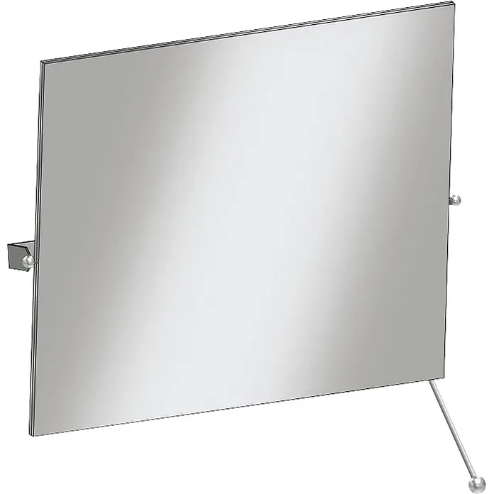 KWC Klappspiegel KWC AR Kippspiegel, CONTINA, Edelstahl, 600x500x74 mm, Griff - 53 x 12 cm - Rechteckiger Spiegel mit silberfarbenem Metallrahmen und Stützen.