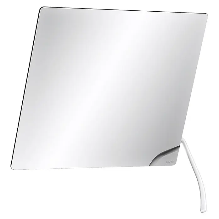 Delabie Klappspiegel Delabie Kippspiegel m. Hebel 600x500 mm Nylon weiß - 57,5 x 10,5 cm - Moderner silbergrauer Rechteckspiegel mit weißem Standfuß.