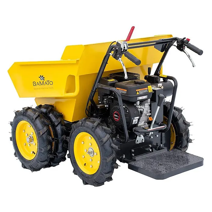 Bamato Raddumper MTR-300RH mit Allradantrieb & Kipphydraulik - Motorbetrieben, Fassungsvermögen: 185 l - Robustes gelbes Motor-Schubkarre (Minidumper) mit grobstolligen Reifen und leistungsstarkem Motor für den Materialtransport.