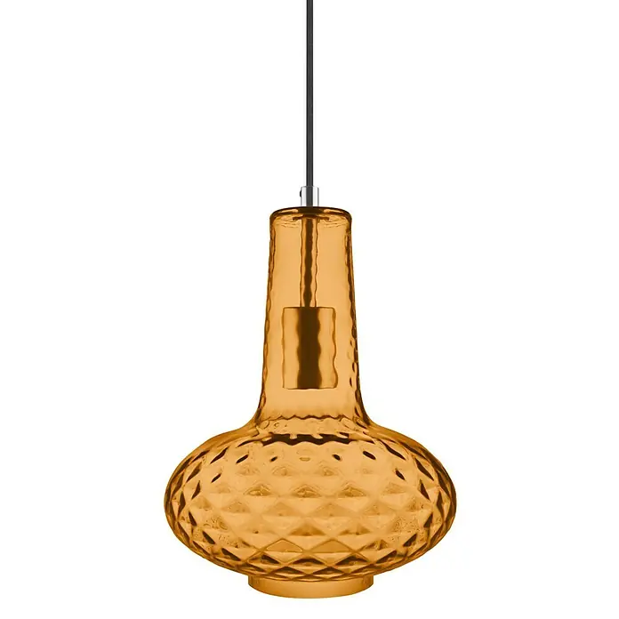 Ledvance Pendelleuchte rund 1906 Carve Pear - Orange, E27 - Elegante goldene Hängelampe mit einem einzigartigen, texturierten Glasdesign, das jedem Raum einen Hauch von Wärme und Stil verleiht.