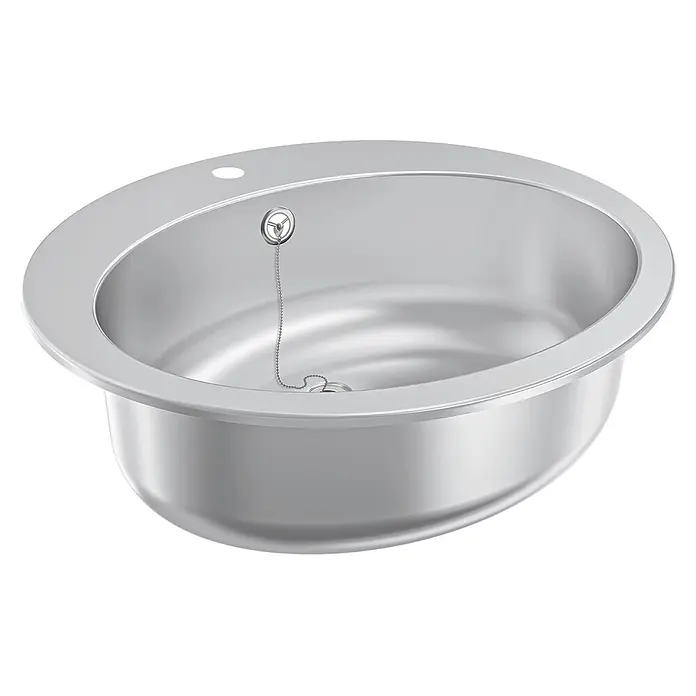 KWC Waschbecken KWC - B x L: 19,3 x 47,5 cm, Mit Überlauf, Silber - Ovales Edelstahlspülbecken mit Stöpsel und Kette.