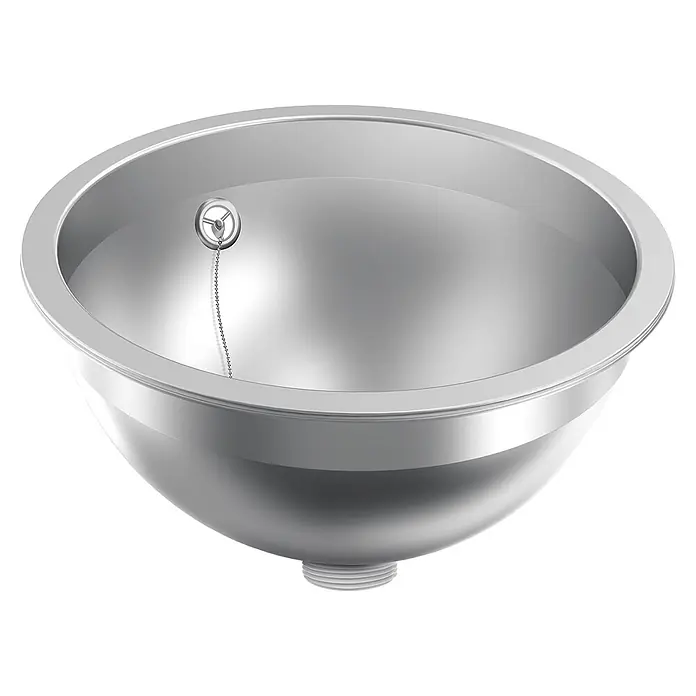 KWC Waschbecken KWC - B x L: 35,3 x 21,3 cm - Rundes Spülbecken aus silbernem Edelstahl mit Abflussstopfen und Kette.