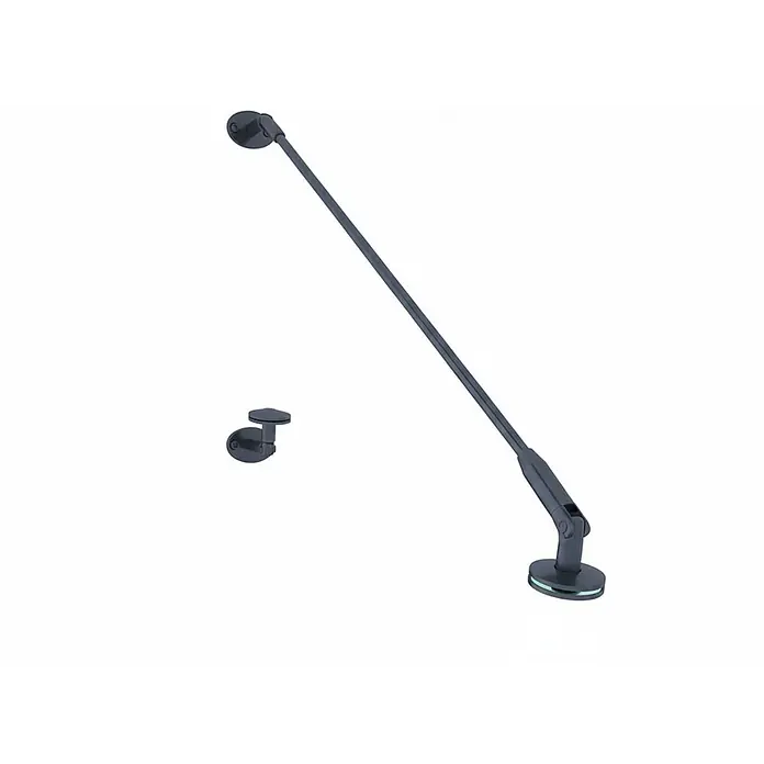 Glaszentrum Hagen Vordach 200x90 cm FR Glasvordach - Stb-Halter in RAL7016 - Anthrazit RAL7016 - Dunkelgraue, verstellbare Glasstützstange aus Metall und Wandhalterung.