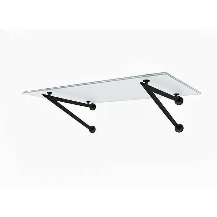 Glaszentrum Hagen Vordach - 200 x 90 x 40 cm, Schwarz - Klarglas-Vordach mit mattschwarzen, angewinkelten Halterungen.