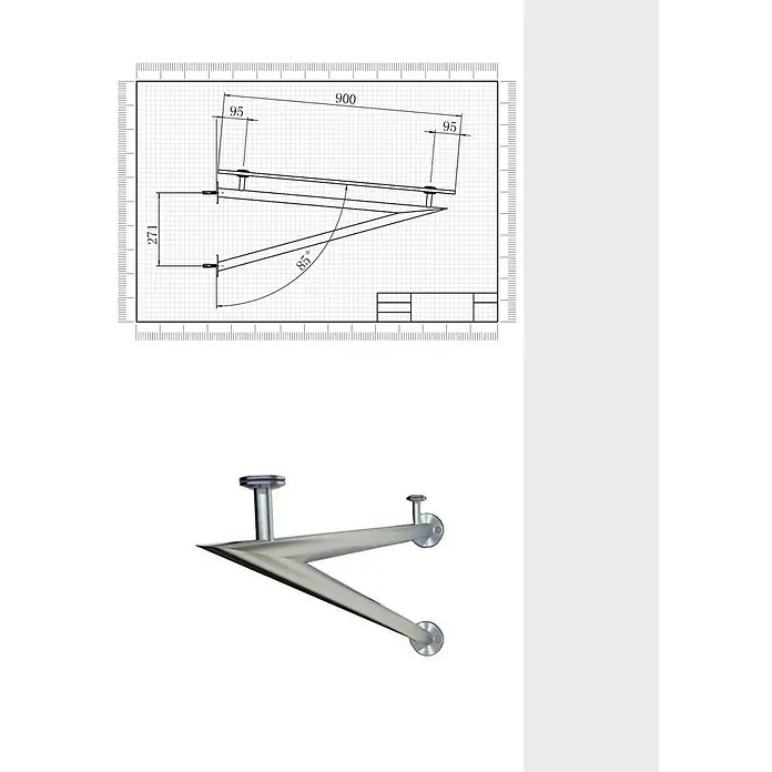 Glaszentrum Hagen Vordach Glaszentrum Hagen TYP-V-BK Glasvordach Edelstahlhalter Schwarz -  - Polierte silberne V-förmige Metall-Konsole mit drei Befestigungspunkten.