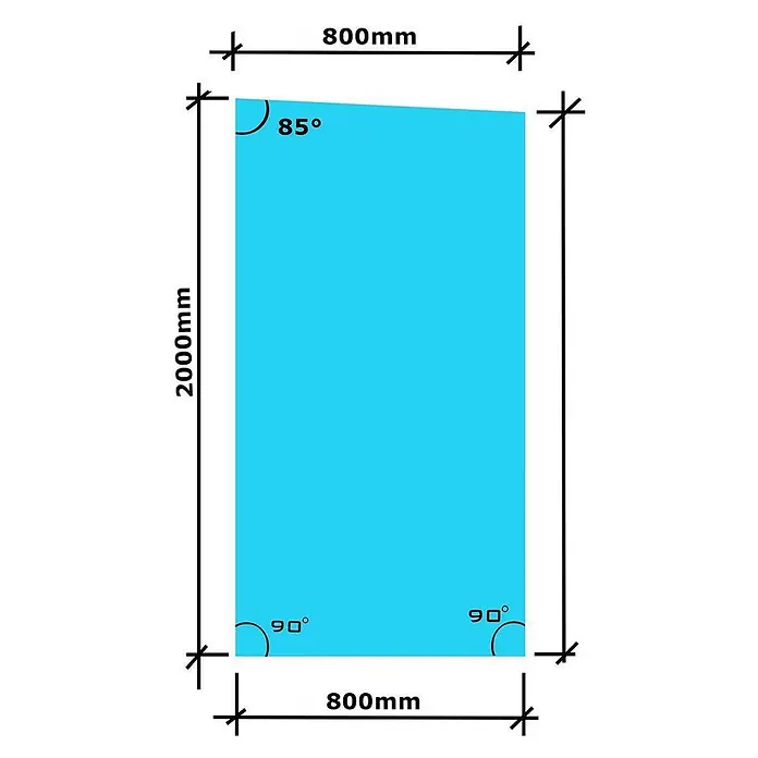 Glaszentrum Hagen Vordach 80x200x80 cm Seitenteil für Vordächer Klar - 80 x 90 x 200 cm, Silber - Blaue Platte, 2000x800mm, mit 90° unteren Ecken und einem 85° oberen linken Winkel.