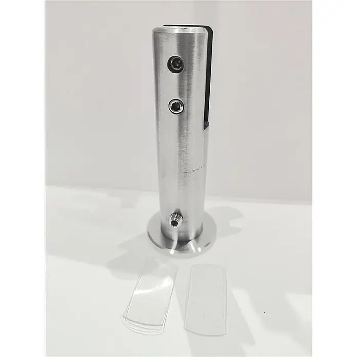 Glaszentrum Hagen Vordach 80x200x80 cm Seitenteil für Vordächer Grau - 80 x 90 x 200 cm, Silber - Glaspunkthalter aus Edelstahl mit zwei transparenten Distanzstücken zur Glasbefestigung.