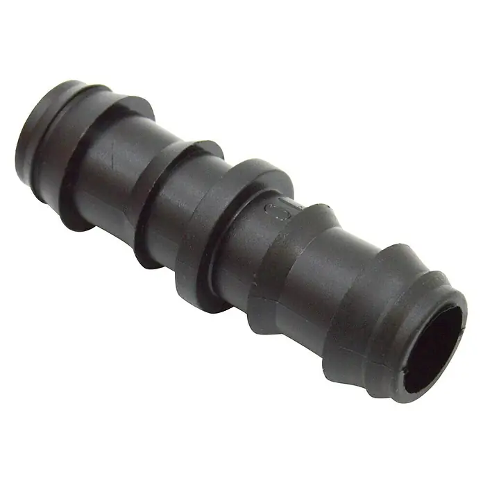 Conector para tubo de goteo - 16 mm, 50 ud. - Conector de plástico negro con extremos estriados para conectar mangueras.