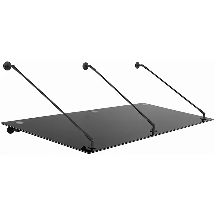 Glaszentrum Hagen Vordach Glasvordach BK Halter 230x90 cm GR VDB STB - Schwarz - Schwarzes Glasvordach mit drei schwarzen Tragstangen.