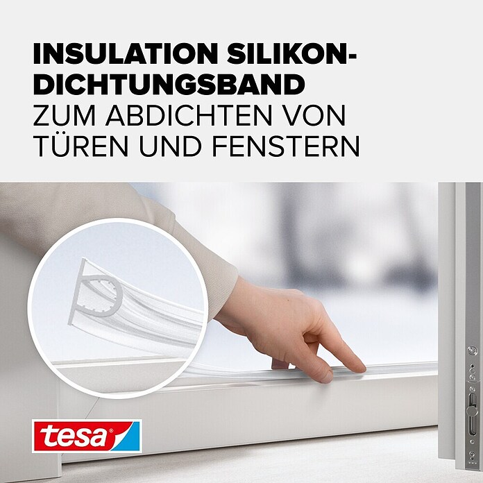 tesa MOLL Silikondichtung Premium Flexible (Transparent, 6 m x 9 mm x 7 mm, Geeignet für: Spaltenbreiten 1 - 7 mm)