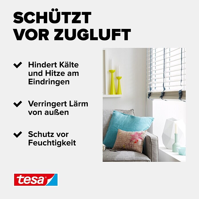 tesa MOLL Dichtungsstreifen Standard I-Profil (Weiß, 6 m x 9 mm x 4 mm, Geeignet für: Spaltenbreiten 1 - 3,5 mm)