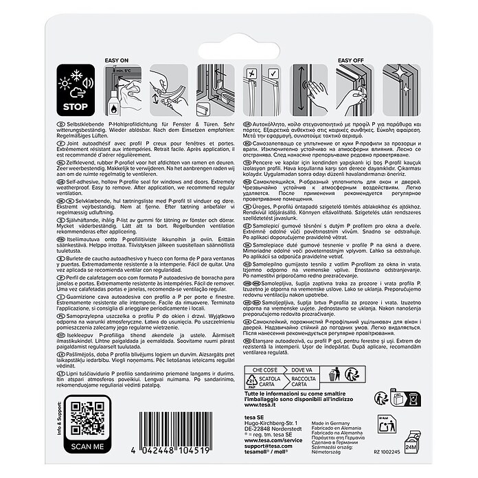 tesa MOLL P-Profildichtung (Braun, 6 m x 9 mm x 5,5 mm, Geeignet für: Spaltenbreiten 2 - 5 mm)