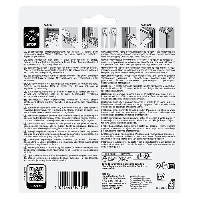 Tesa INSULATION Dichtungsband GUMMI L - Braun, 6 m x 9 mm x 5,5 mm, Geeignet für: Spaltenbreiten 2 - 5 mm - Verpackung für selbstklebendes P-Profil-Dichtungsband mit Anwendungsanleitung für Fenster und Türen.