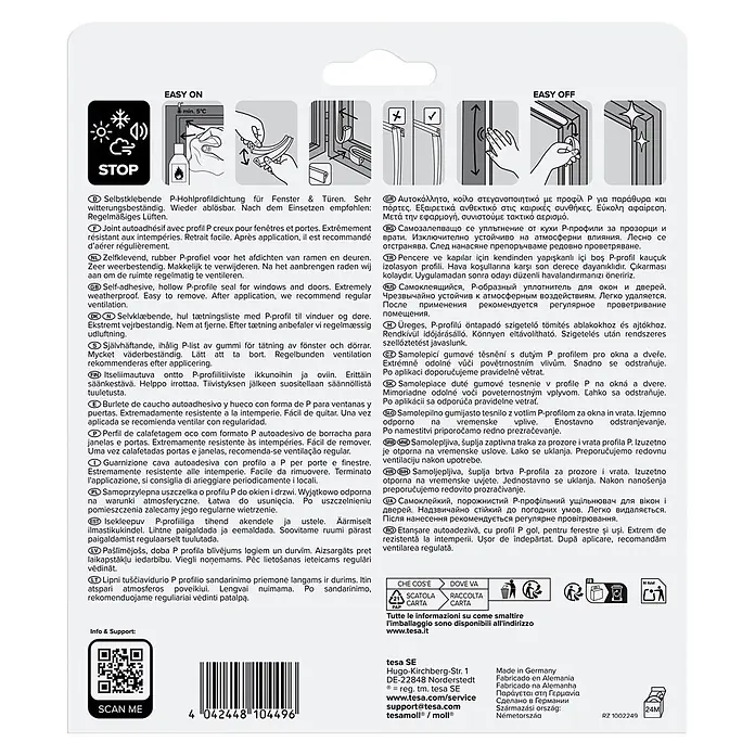 Tesa INSULATION Dichtungsband GUMMI L - Weiß, 10 m x 9 mm x 5,5 mm, Geeignet für: Spaltenbreiten 2 - 5 mm - Selbstklebende P-Profil Dichtung für Fenster und Türen. Witterungsbeständig, leicht anzubringen und zu entfernen, mit Lüftungshinweisen.