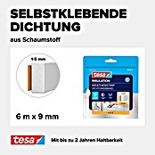 tesa MOLL Schaumstoffdichtung Universal (Weiß, 6 m x 9 mm x 6 mm, Geeignet für: Spaltenbreiten 1 - 5 mm)