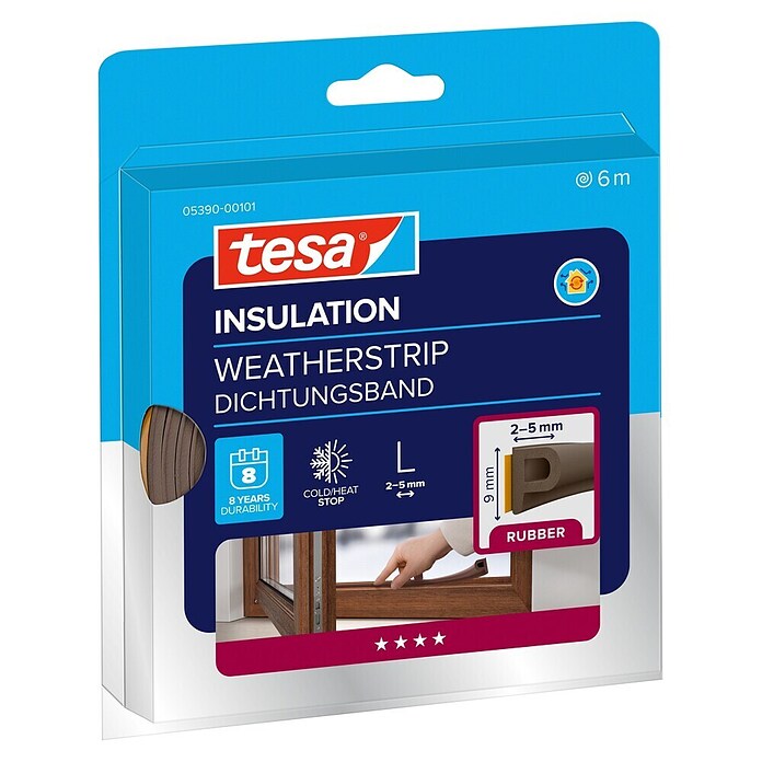 tesa MOLL P-Profildichtung (Braun, 6 m x 9 mm x 5,5 mm, Geeignet für: Spaltenbreiten 2 - 5 mm)