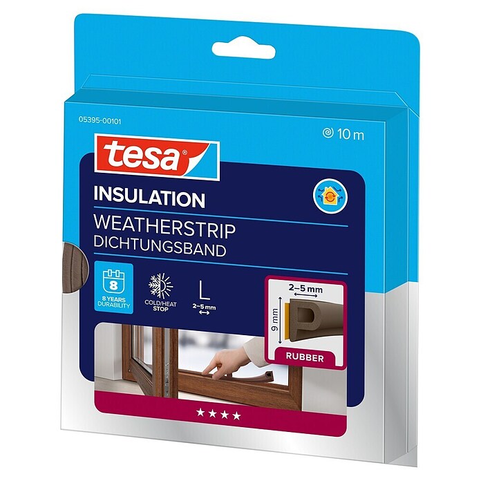tesa MOLL P-Profildichtung (Braun, 10 m x 9 mm x 5,5 mm, Geeignet für: Spaltenbreiten 2 - 5 mm)