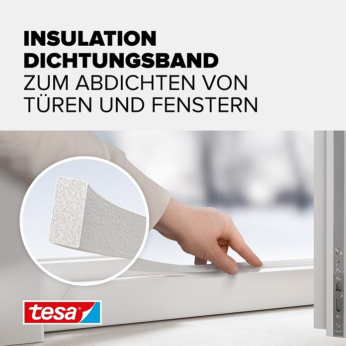 tesa MOLL Dichtungsstreifen Standard I-Profil (Weiß, 6 m x 9 mm x 4 mm, Geeignet für: Spaltenbreiten 1 - 3,5 mm)