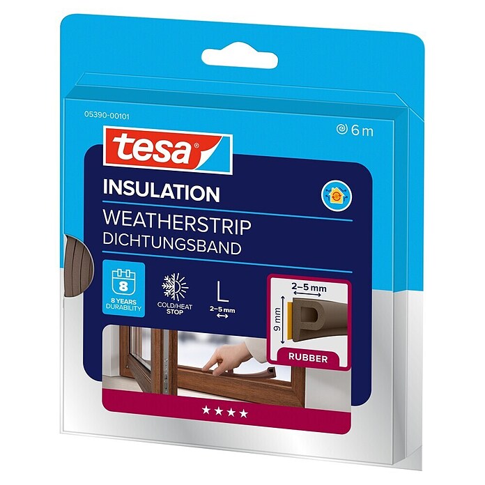 tesa MOLL P-Profildichtung (Braun, 6 m x 9 mm x 5,5 mm, Geeignet für: Spaltenbreiten 2 - 5 mm)