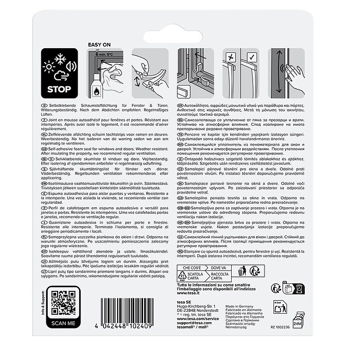 tesa MOLL Dichtungsstreifen Standard I-Profil (Weiß, 6 m x 9 mm x 4 mm, Geeignet für: Spaltenbreiten 1 - 3,5 mm)