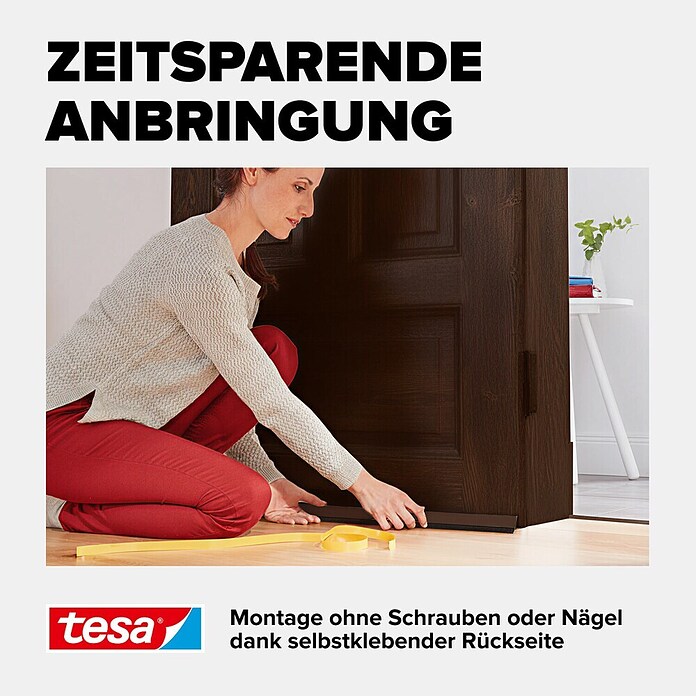tesa MOLL Türdichtschiene Textil (Braun, 1 m x 43 mm, Geeignet für: Spaltenbreiten bis 15 mm)